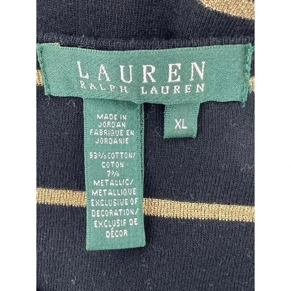 Lauren Ralph Lauren Short Sleeve Black Gold Stripe Top Size XLarge Excellent UC - Picture 5 of 6